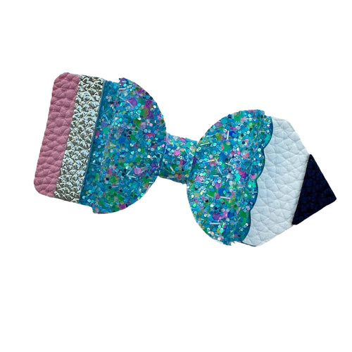 Blue Glitter Pencil Bow - 3.5”